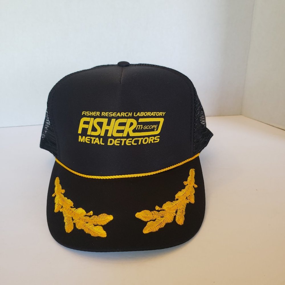 Vintage 80's Fisher Metal Detectors Black Gold Mesh Trucker Hat
